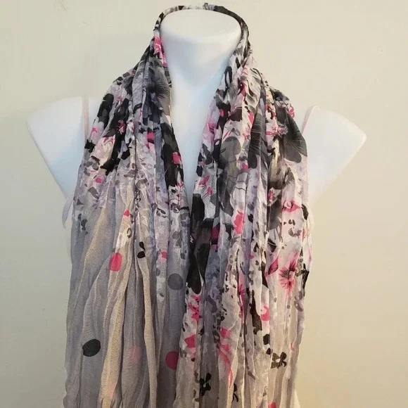 Rapti Fashion Grey/Pink Floral Infinity Scarf - Picture 2 of 9